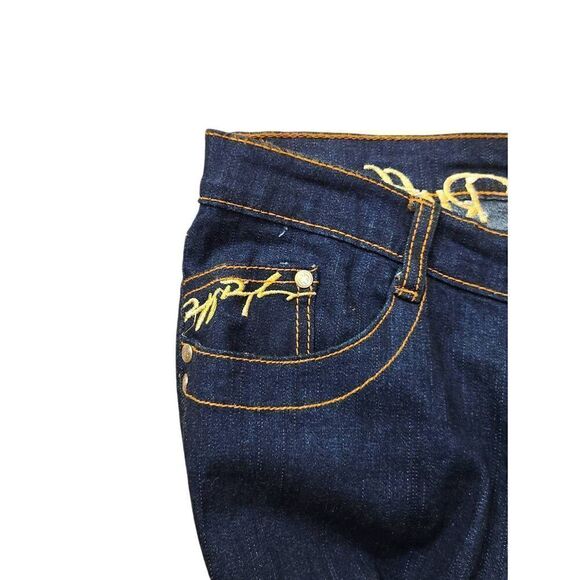 Ruff Ryders Y2K Flare embroidered Jeans size 14 (34x31) dark wash gold accent - Picture 10 of 11